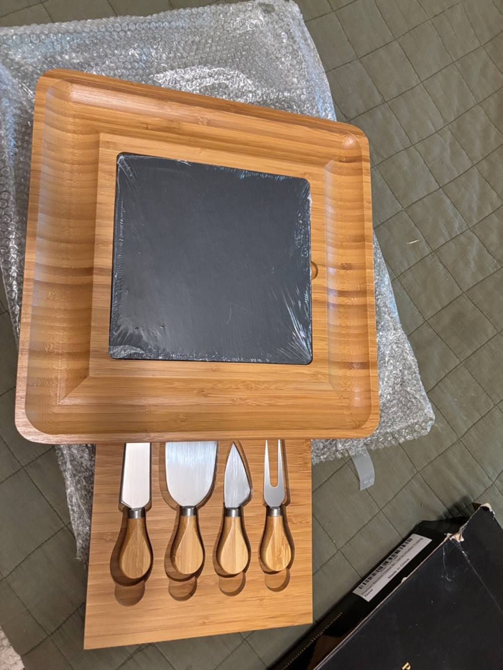 Intuition Bamboo and Slate Serving Platter Set NIB
